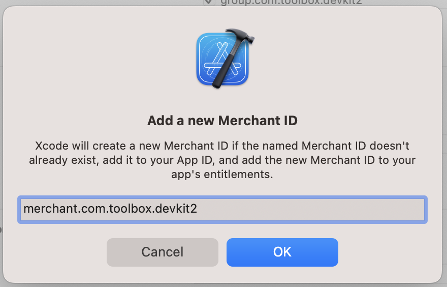 add a new merchant id in xcode