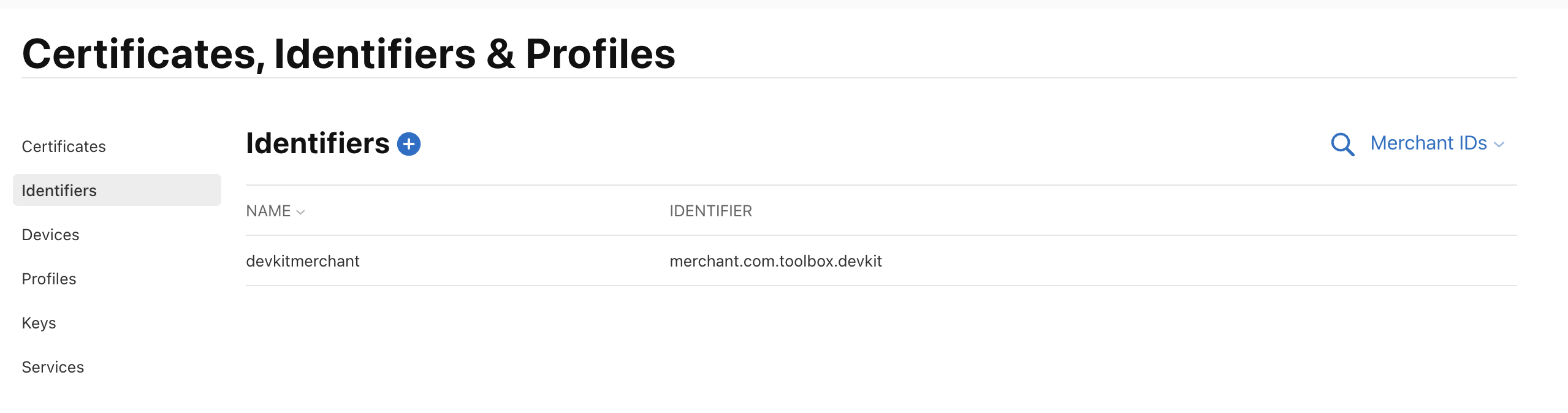 select merchant id in apple developer portal