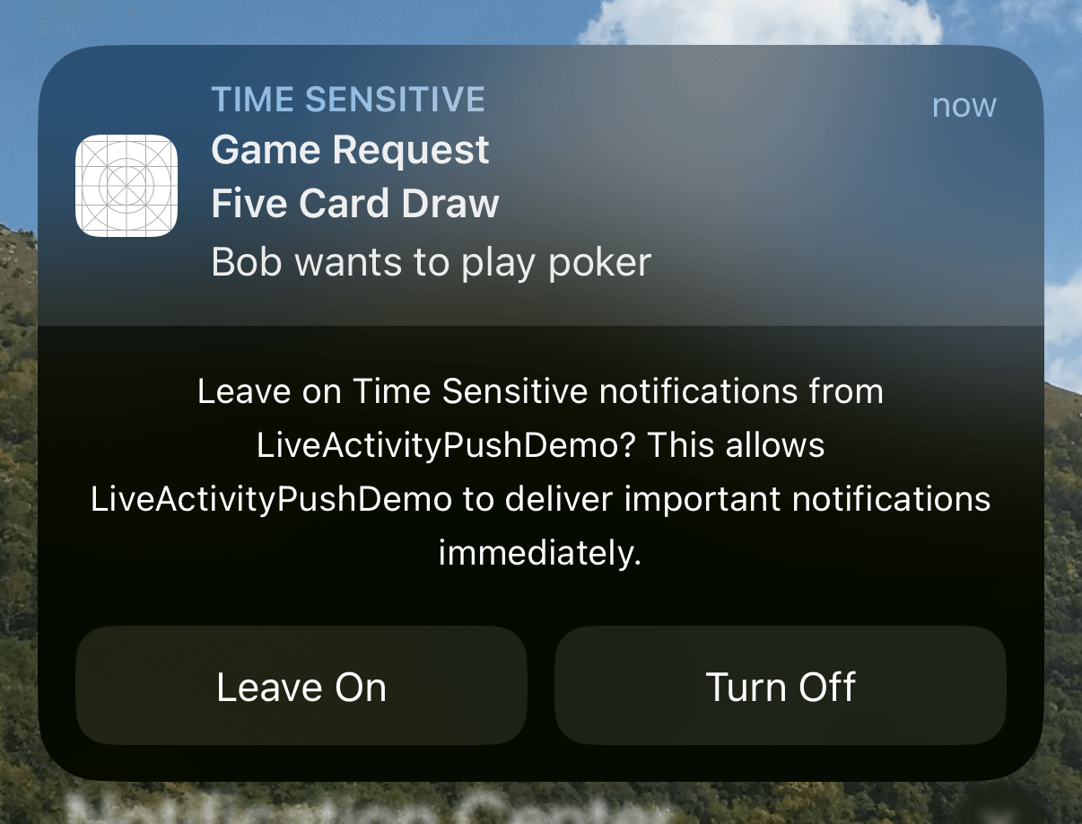 Time Sensitive Notificaitons Example